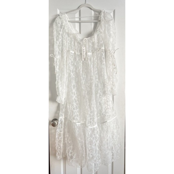 For Love & Lemons Kalea Sheath Midi Dress Women's Small Boho Wedding Bridal - Picture 2 of 14